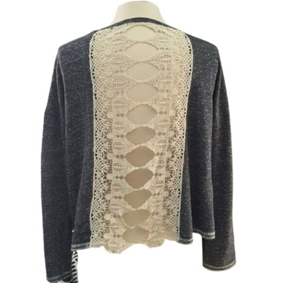 Elodie Womens Blue/Gray & Cream Lace Back Sweater Top Size‎ S - Picture 2 of 4